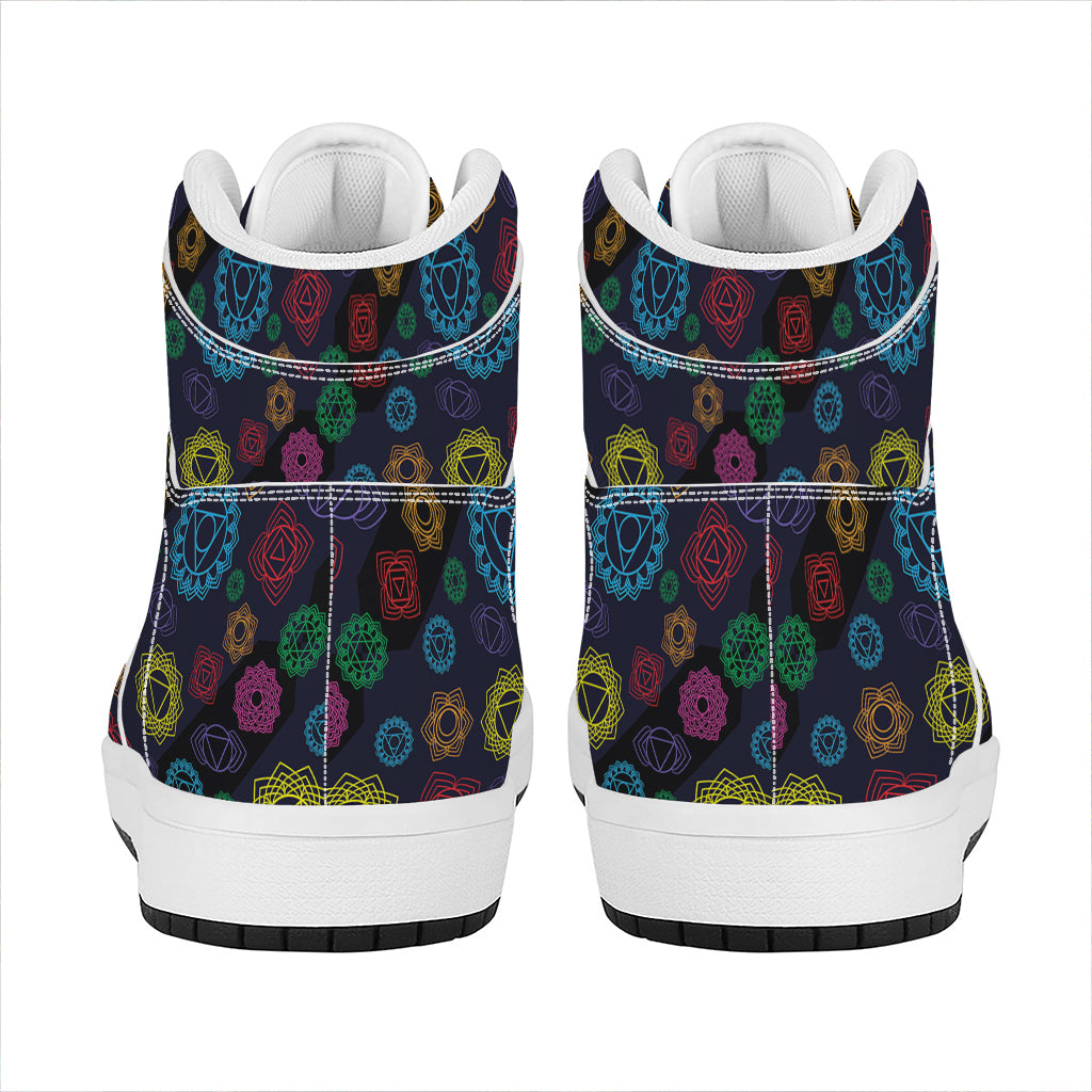 Colorful Seven Chakras Pattern Print High Top Leather Sneakers