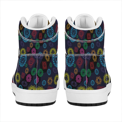 Colorful Seven Chakras Pattern Print High Top Leather Sneakers