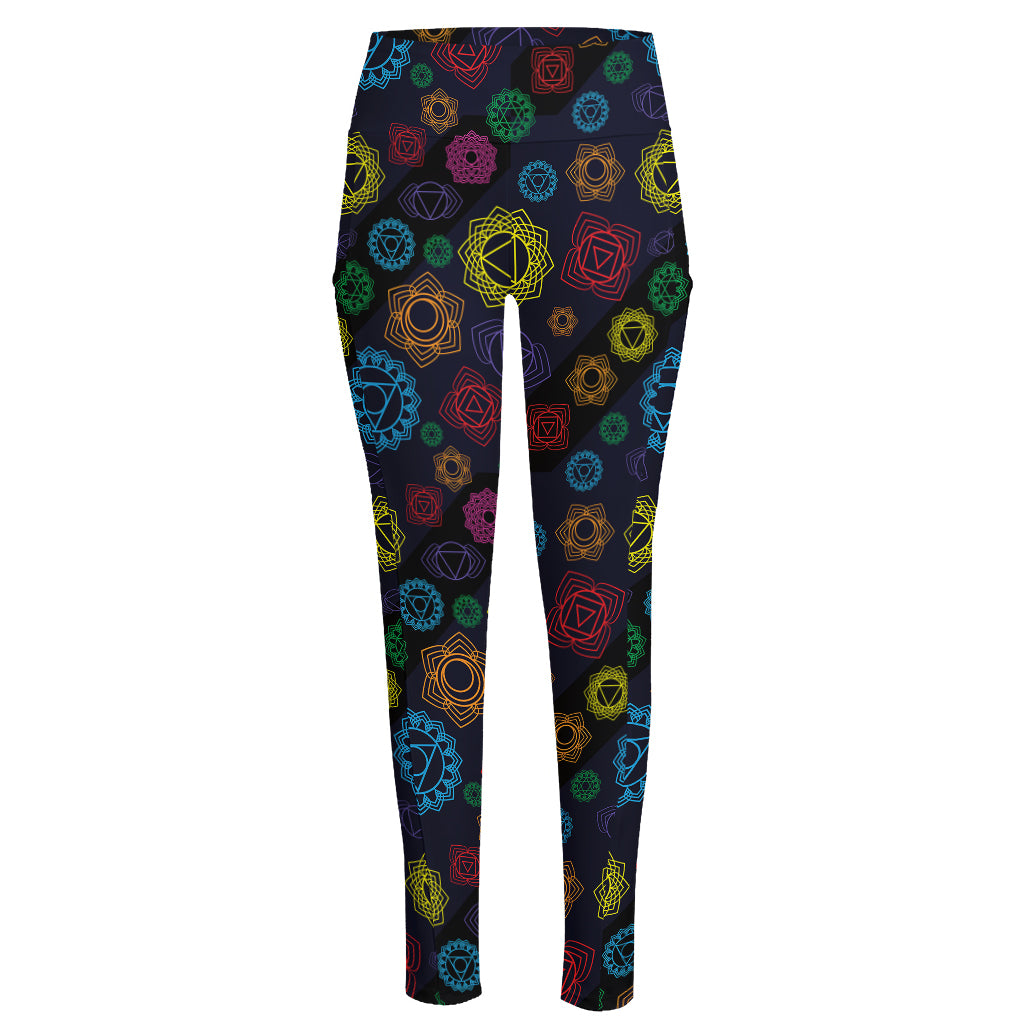 Colorful Seven Chakras Pattern Print High-Waisted Pocket Leggings