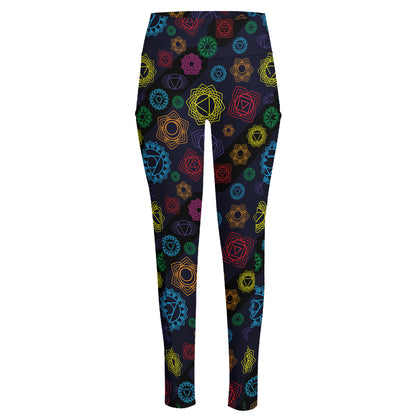Colorful Seven Chakras Pattern Print High-Waisted Pocket Leggings