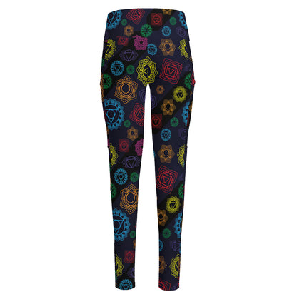 Colorful Seven Chakras Pattern Print High-Waisted Pocket Leggings