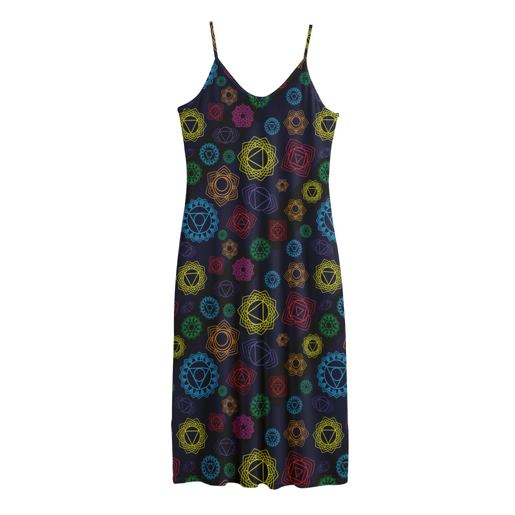Colorful Seven Chakras Pattern Print Jersey Midi Cami Dress