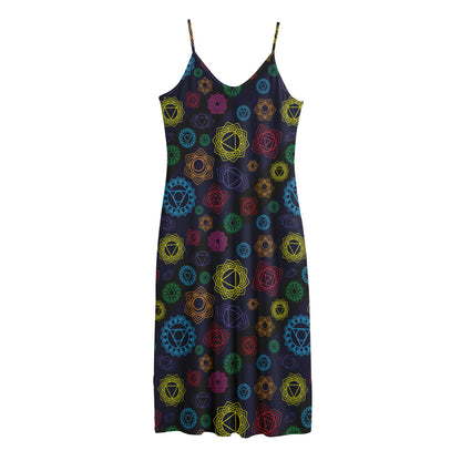 Colorful Seven Chakras Pattern Print Jersey Midi Cami Dress