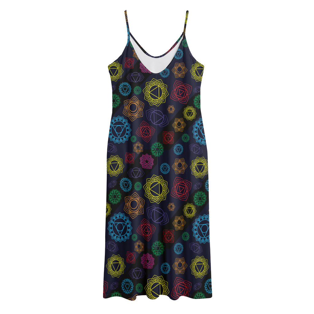 Colorful Seven Chakras Pattern Print Jersey Midi Cami Dress