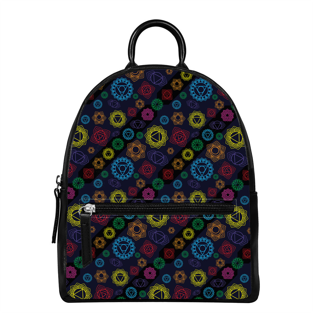 Colorful Seven Chakras Pattern Print Leather Backpack