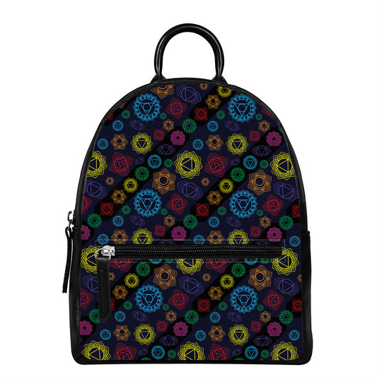 Colorful Seven Chakras Pattern Print Leather Backpack