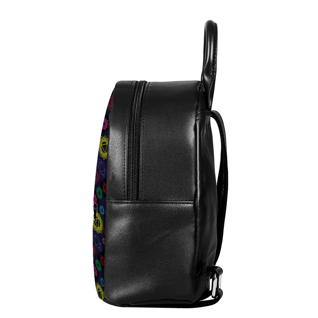 Colorful Seven Chakras Pattern Print Leather Backpack
