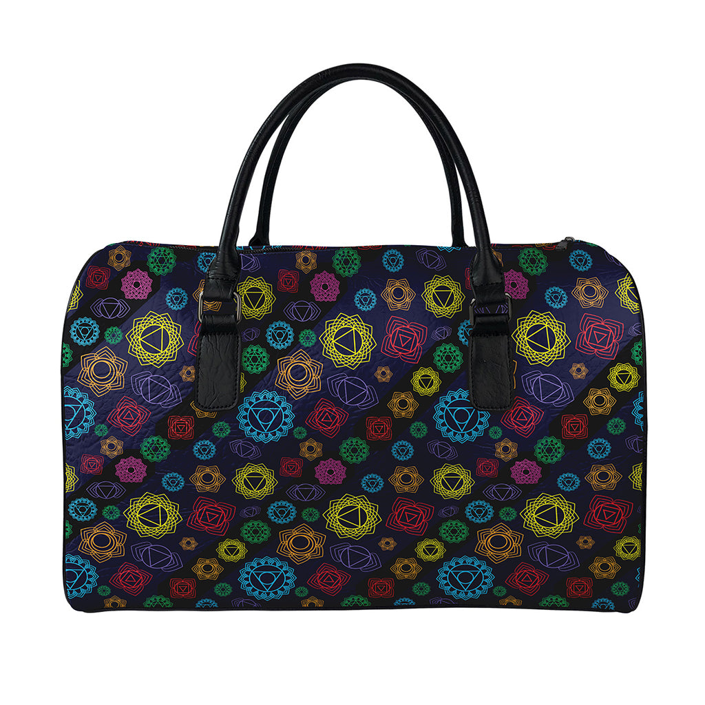 Colorful Seven Chakras Pattern Print Leather Duffle Bag