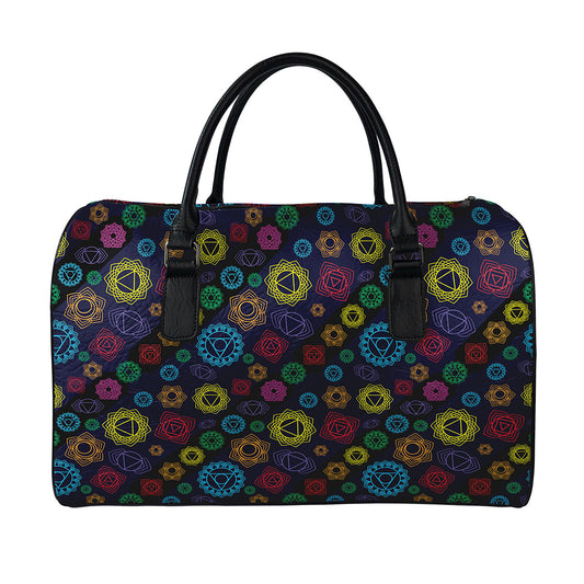 Colorful Seven Chakras Pattern Print Leather Duffle Bag