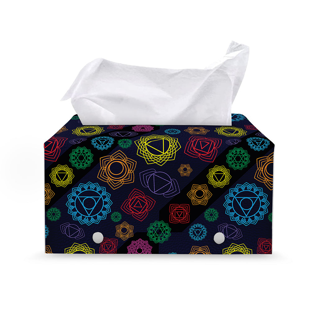 Colorful Seven Chakras Pattern Print Leather Tissue Box Cover