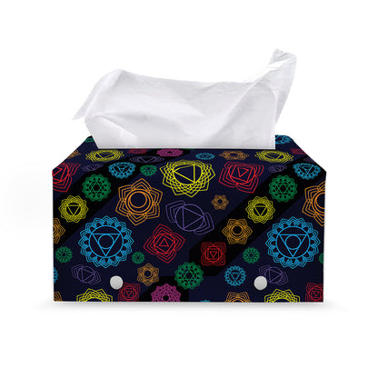Colorful Seven Chakras Pattern Print Leather Tissue Box Cover
