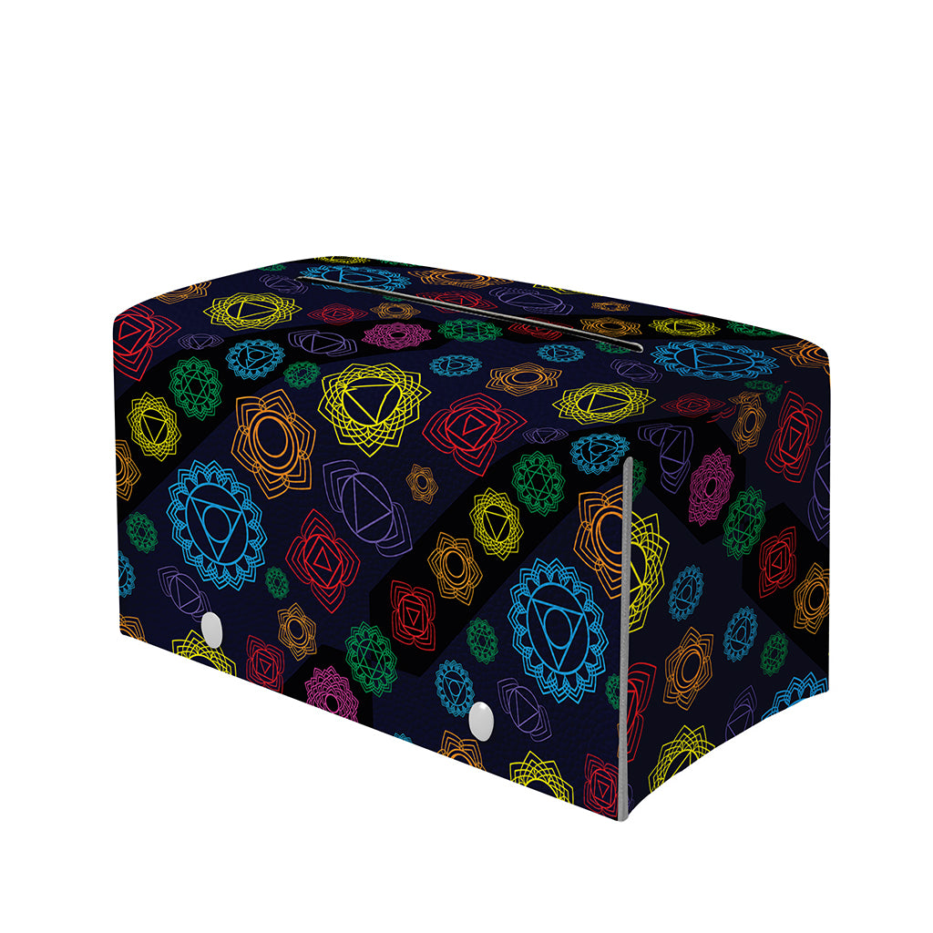 Colorful Seven Chakras Pattern Print Leather Tissue Box Cover
