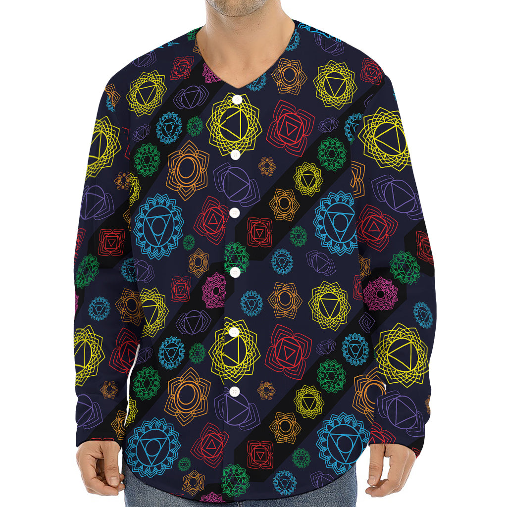 Colorful Seven Chakras Pattern Print Long Sleeve Baseball Jersey
