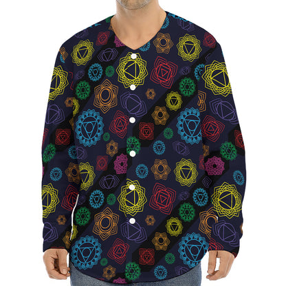 Colorful Seven Chakras Pattern Print Long Sleeve Baseball Jersey