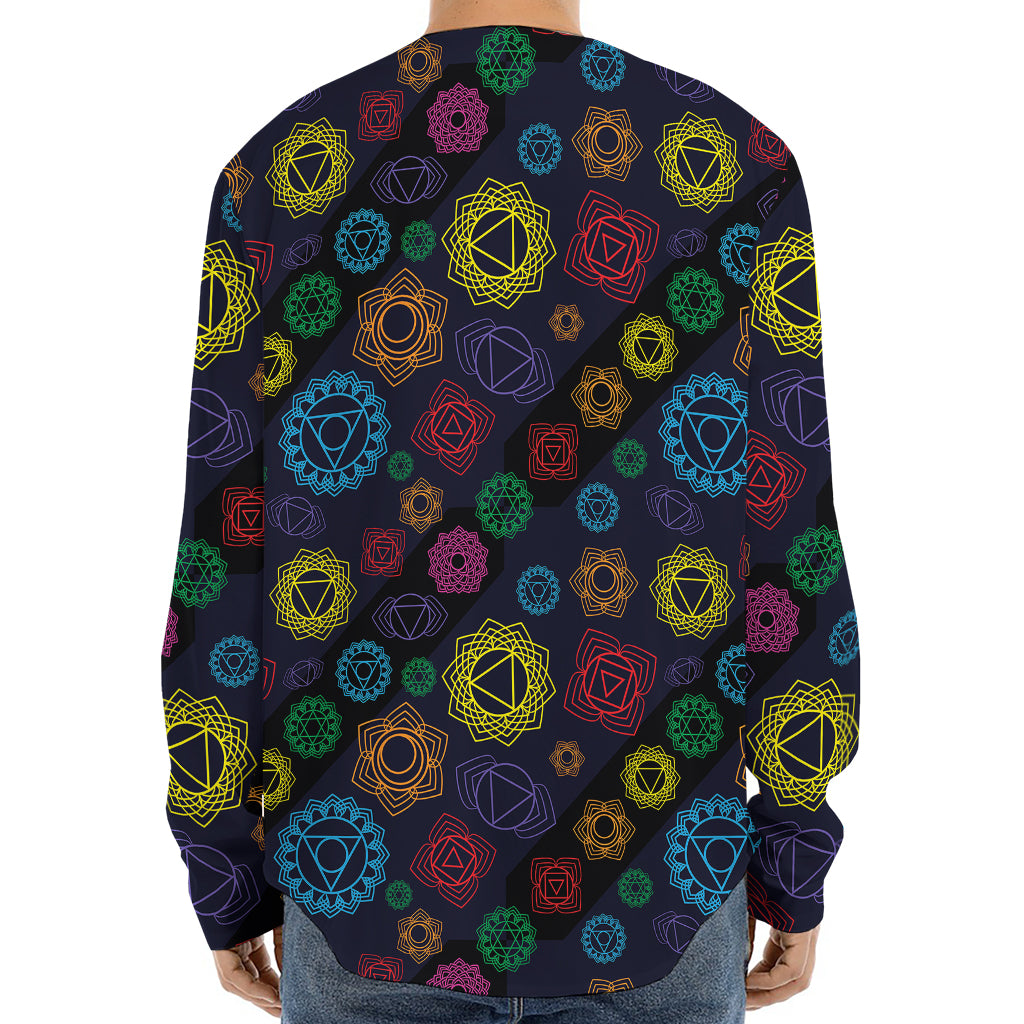 Colorful Seven Chakras Pattern Print Long Sleeve Baseball Jersey