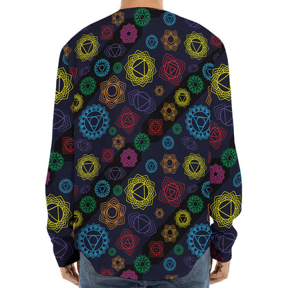 Colorful Seven Chakras Pattern Print Long Sleeve Baseball Jersey