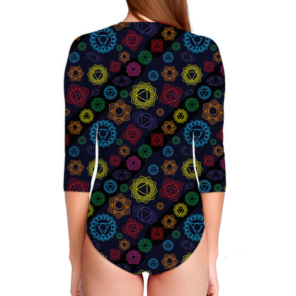 Colorful Seven Chakras Pattern Print Long Sleeve Swimsuit