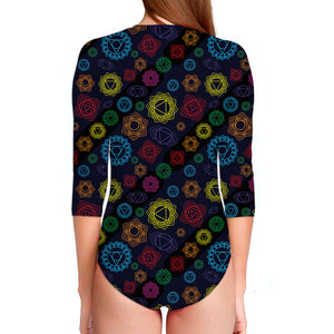 Colorful Seven Chakras Pattern Print Long Sleeve Swimsuit