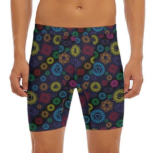 Colorful Seven Chakras Pattern Print Men's Long Boxer Briefs