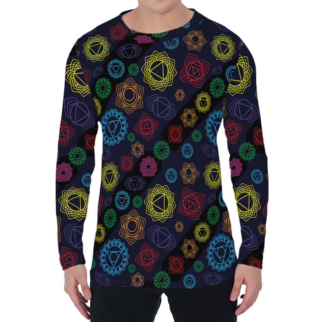 Colorful Seven Chakras Pattern Print Men's Long Sleeve T-Shirt