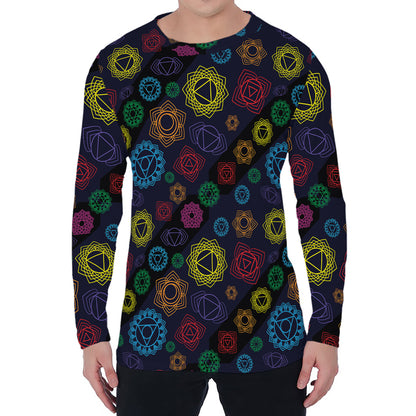 Colorful Seven Chakras Pattern Print Men's Long Sleeve T-Shirt