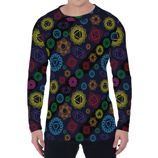 Colorful Seven Chakras Pattern Print Men's Long Sleeve T-Shirt