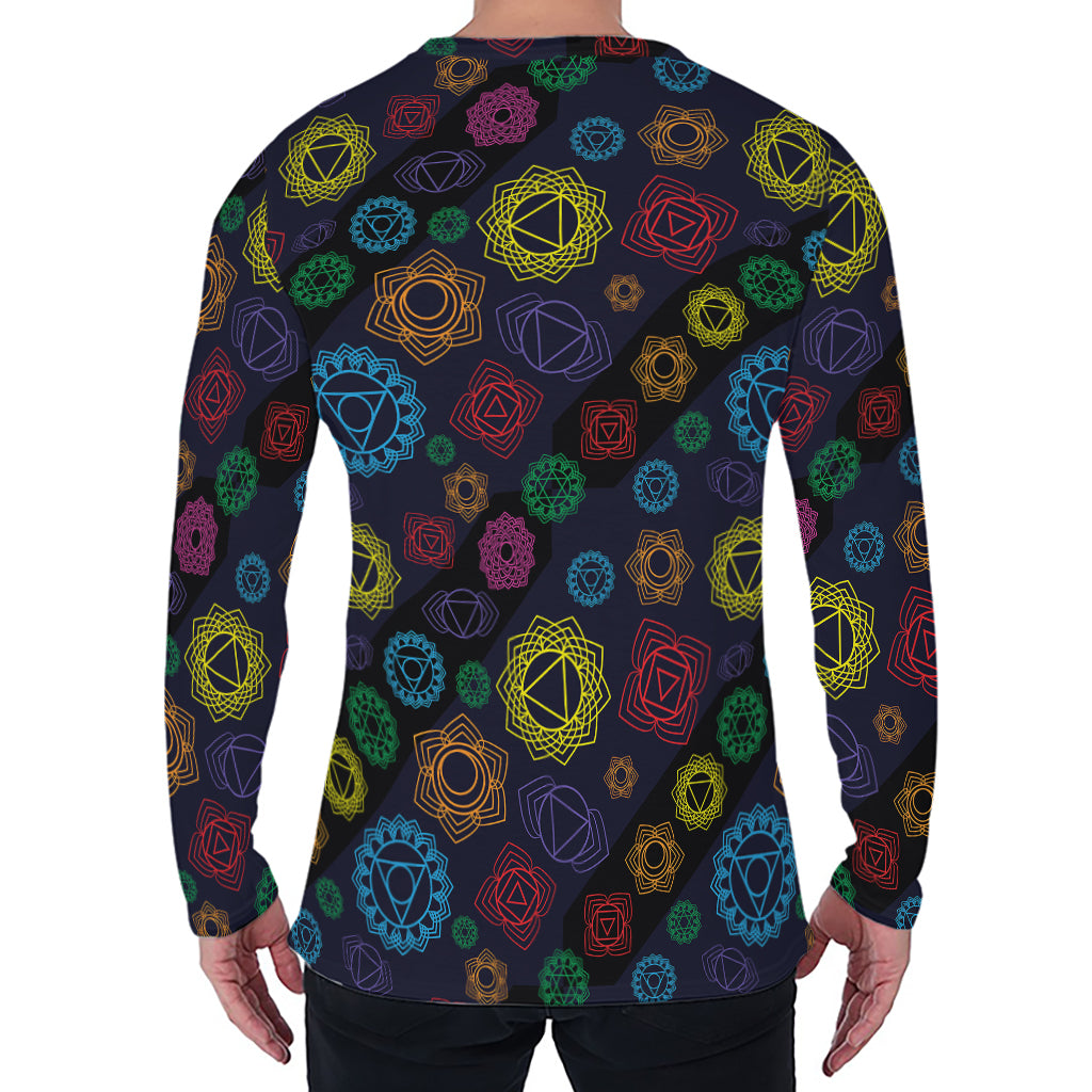 Colorful Seven Chakras Pattern Print Men's Long Sleeve T-Shirt