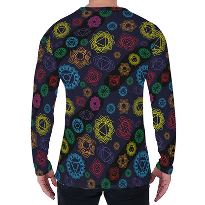 Colorful Seven Chakras Pattern Print Men's Long Sleeve T-Shirt