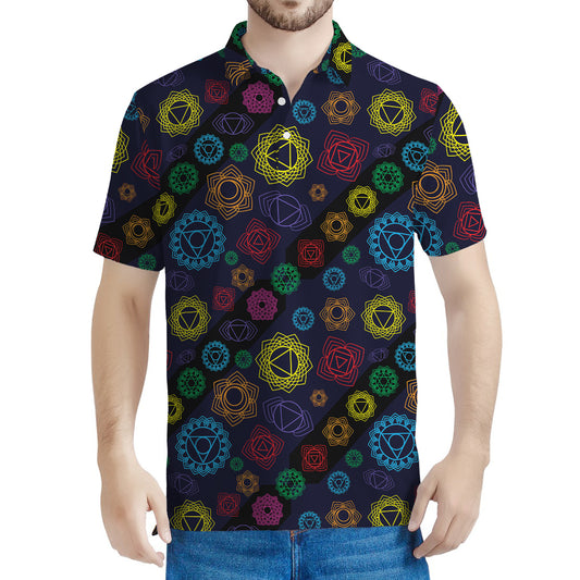 Colorful Seven Chakras Pattern Print Men's Polo Shirt