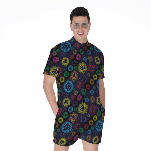 Colorful Seven Chakras Pattern Print Men's Rompers