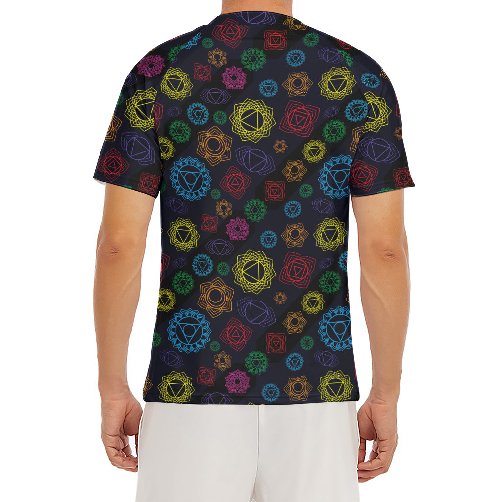 Colorful Seven Chakras Pattern Print Men's Short Sleeve Rash Guard