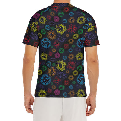Colorful Seven Chakras Pattern Print Men's Short Sleeve Rash Guard