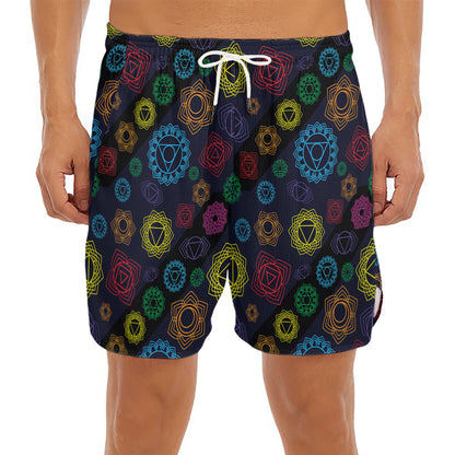 Colorful Seven Chakras Pattern Print Men's Split Running Shorts
