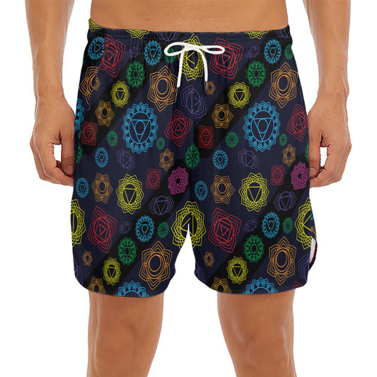 Colorful Seven Chakras Pattern Print Men's Split Running Shorts