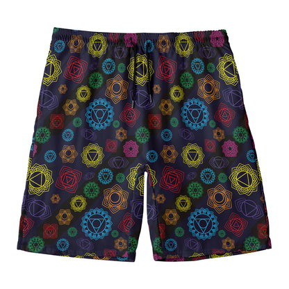 Colorful Seven Chakras Pattern Print Men's Swim Trunks