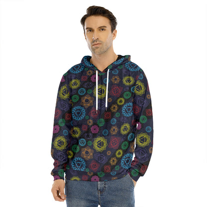 Colorful Seven Chakras Pattern Print Men's Velvet Pullover Hoodie
