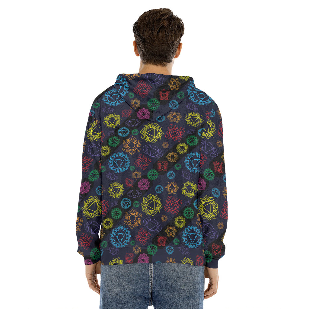 Colorful Seven Chakras Pattern Print Men's Velvet Pullover Hoodie