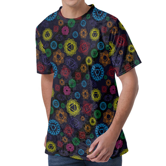 Colorful Seven Chakras Pattern Print Men's Velvet T-Shirt