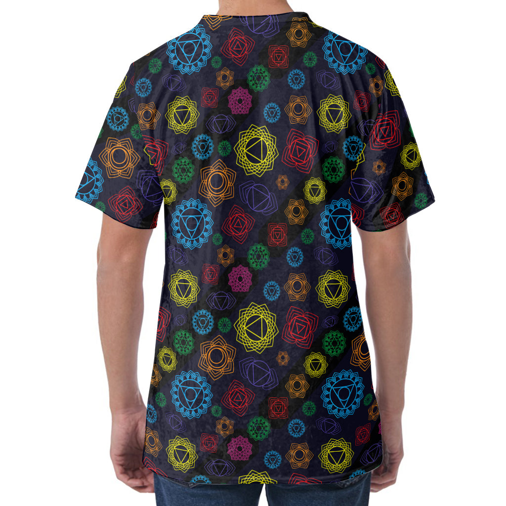 Colorful Seven Chakras Pattern Print Men's Velvet T-Shirt
