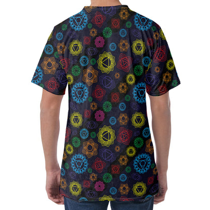 Colorful Seven Chakras Pattern Print Men's Velvet T-Shirt