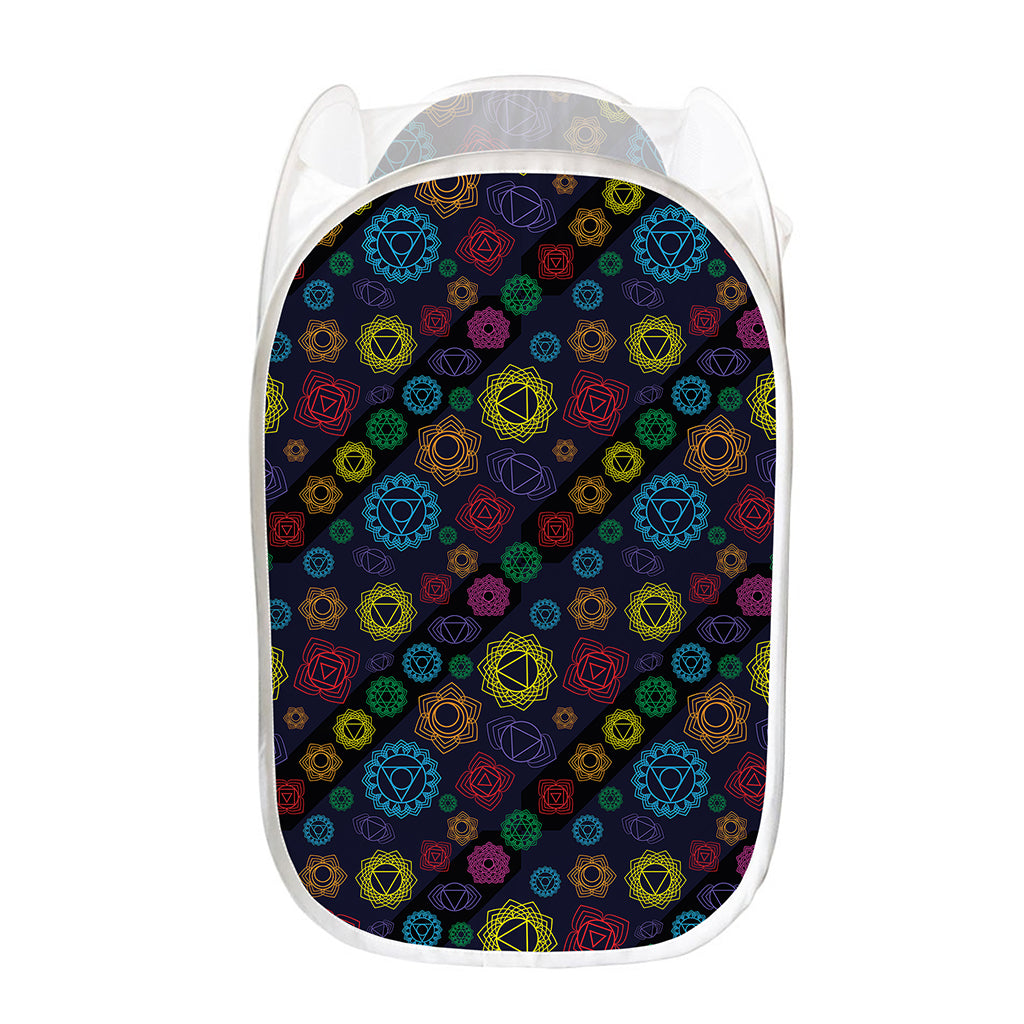 Colorful Seven Chakras Pattern Print Mesh Laundry Hamper