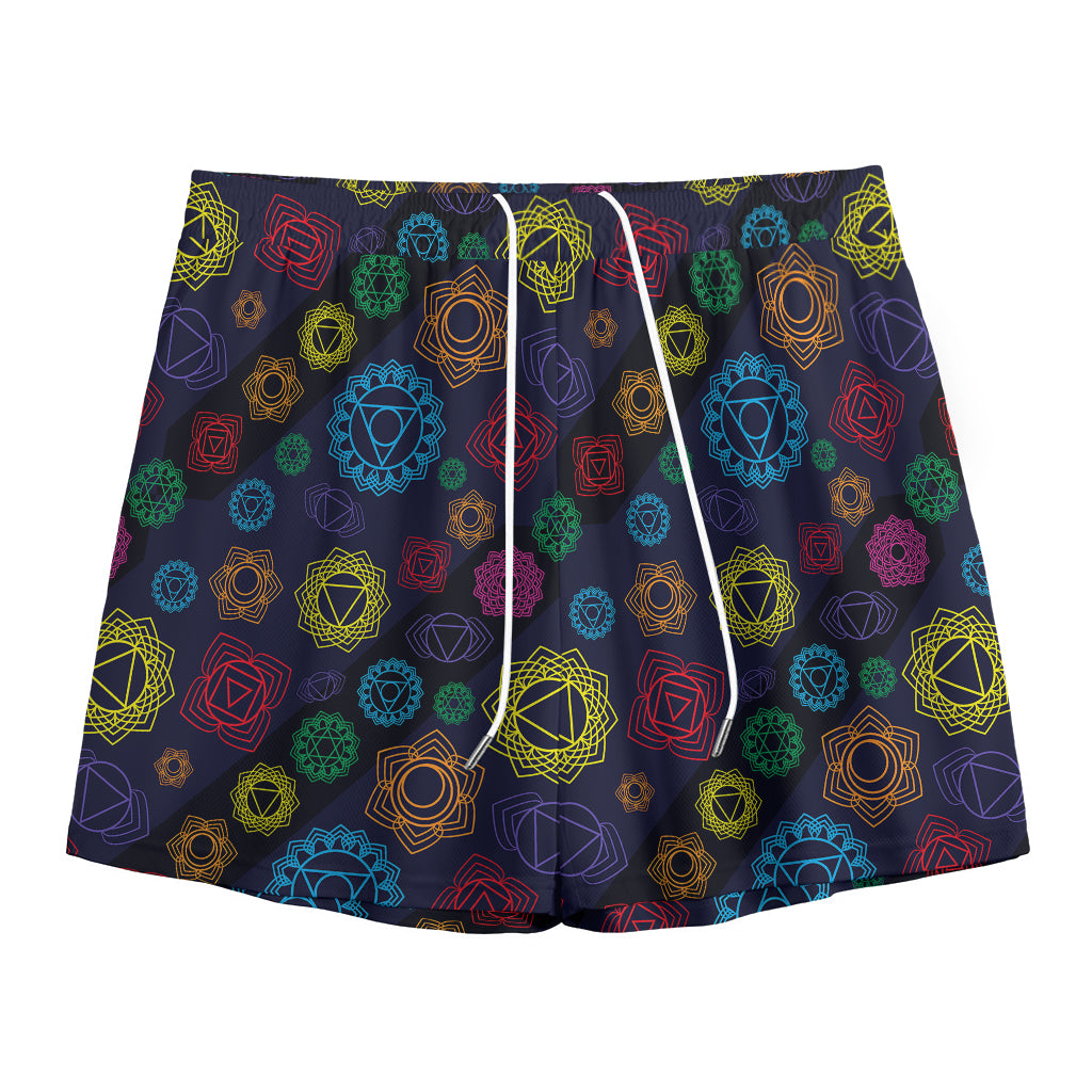 Colorful Seven Chakras Pattern Print Mesh Shorts