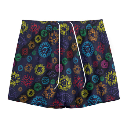 Colorful Seven Chakras Pattern Print Mesh Shorts