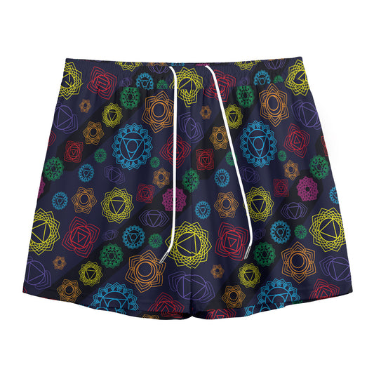 Colorful Seven Chakras Pattern Print Mesh Shorts