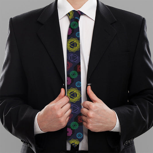 Colorful Seven Chakras Pattern Print Necktie