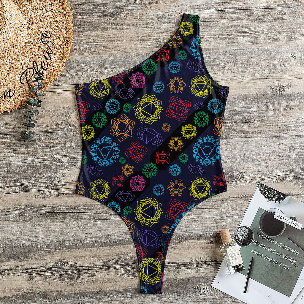 Colorful Seven Chakras Pattern Print One Shoulder Bodysuit