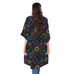 Colorful Seven Chakras Pattern Print Open Front Beach Cover Up