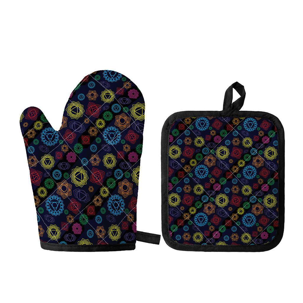 Colorful Seven Chakras Pattern Print Oven Mitt And Pot Holder Set