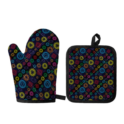 Colorful Seven Chakras Pattern Print Oven Mitt And Pot Holder Set