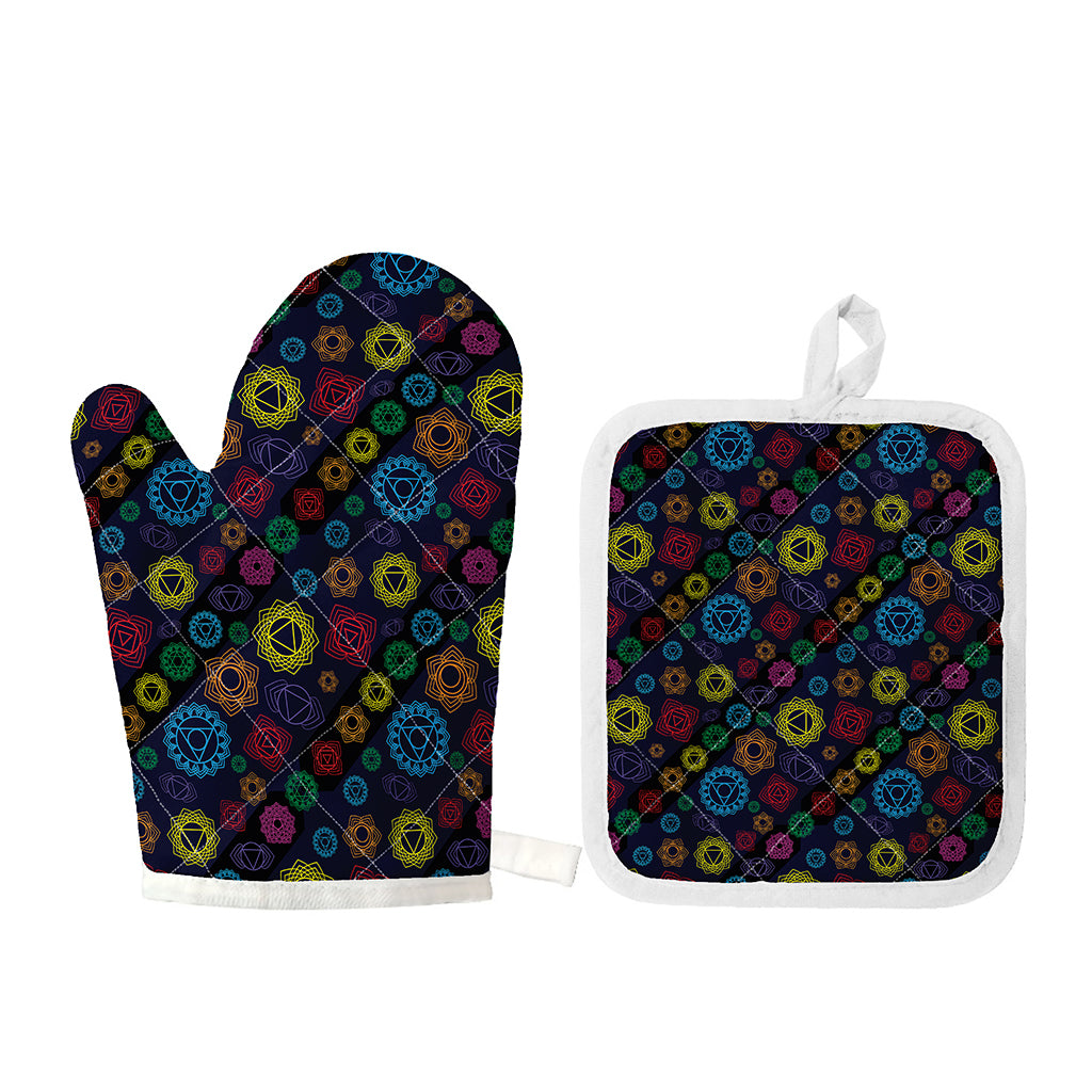 Colorful Seven Chakras Pattern Print Oven Mitt And Pot Holder Set